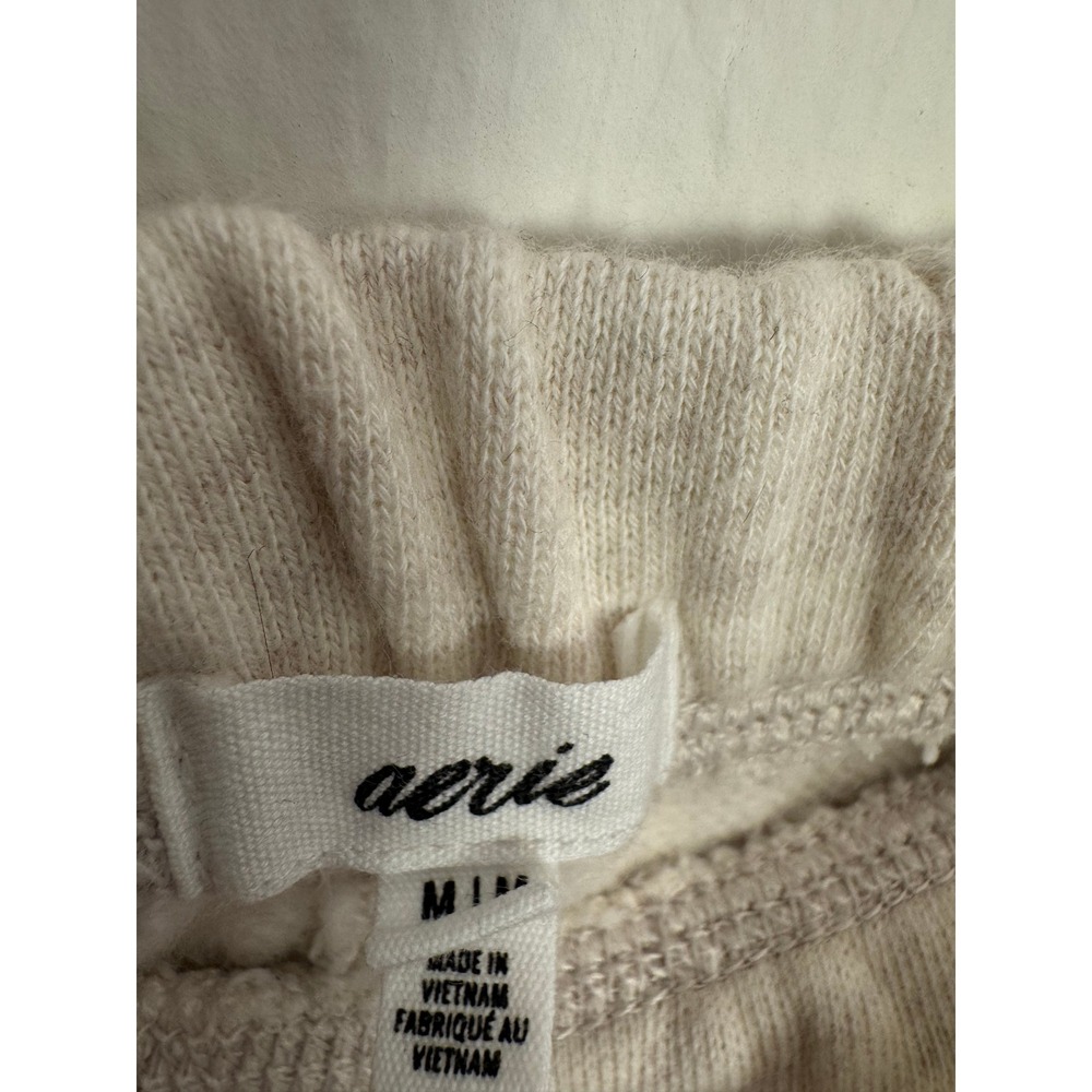 Aerie Women M Oatmeal Heather Fleece Skater Mini Skirt Elastic Waist Raw Hem - Picture 3 of 8